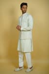 Buy_Zardozi Zari_Green Raw Silk Embroidered Floral Thread Bundi Set _Online_at_Aza_Fashions