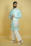 Buy_Zardozi Zari_Blue Silk Embroidery Floral Long Bundi Set _Online_at_Aza_Fashions