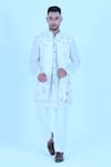 Buy_Zardozi Zari_White , Satin Zari, Embroidery Bird Long Bundi And Kurta Set _at_Aza_Fashions