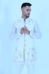 Shop_Zardozi Zari_White , Satin Zari, Embroidery Bird Long Bundi And Kurta Set _Online_at_Aza_Fashions