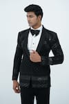 Zardozi Zari_Black Japanese Suiting Embroidery Zardozi Checkered Tuxedo Set _Online_at_Aza_Fashions