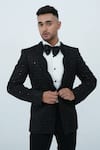 Shop_Zardozi Zari_Black Japanese Suiting Fabric Hand Embroidered Zardosi And Sequin Tuxedo Set _Online_at_Aza_Fashions