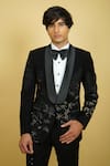 Buy_Zardozi Zari_Black Japanese Suiting Fabric Embroidered Thread Panda Motifs Tuxedo Set _Online_at_Aza_Fashions