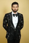 Zardozi Zari_Black Japanese Suiting Fabric Embroidered Enchanted Forest Pattern Tuxedo Set _Online_at_Aza_Fashions