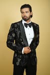 Shop_Zardozi Zari_Black Japanese Suiting Fabric Embroidered Enchanted Forest Pattern Tuxedo Set _Online_at_Aza_Fashions