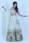 Buy_Zardozi Zari_Green Raw Silk Embroidery Zardozi Sweetheart Neck Ocean Life Ombre Lehenga Set _at_Aza_Fashions