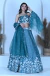 Buy_Zardozi Zari_Blue Raw Silk Embroidery Zardozi Criss Cross Square Bloom Garden Lehenga Set _at_Aza_Fashions