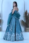 Shop_Zardozi Zari_Blue Raw Silk Embroidery Zardozi Criss Cross Square Bloom Garden Lehenga Set _at_Aza_Fashions