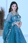 Shop_Zardozi Zari_Blue Raw Silk Embroidery Zardozi Criss Cross Square Bloom Garden Lehenga Set _Online_at_Aza_Fashions