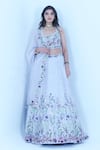 Buy_Zardozi Zari_Blue Raw Silk Embroidery Zardozi Scoop Neck Gul Lehenga Set _at_Aza_Fashions