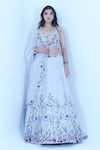 Shop_Zardozi Zari_Blue Raw Silk Embroidery Zardozi Scoop Neck Gul Lehenga Set _Online_at_Aza_Fashions