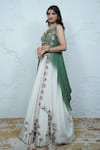 Buy_Zardozi Zari_Green Raw Silk Embroidery Zardozi Sweetheart Neck Tulip Bloom Lehenga Set _Online_at_Aza_Fashions