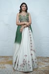 Shop_Zardozi Zari_Green Raw Silk Embroidery Zardozi Sweetheart Neck Tulip Bloom Lehenga Set _Online_at_Aza_Fashions