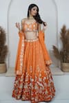 Buy_Zardozi Zari_Orange Raw Silk Embroidery Zardozi Sweetheart Bird Paradise Ombre Lehenga Set _at_Aza_Fashions