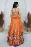 Shop_Zardozi Zari_Orange Raw Silk Embroidery Zardozi Sweetheart Bird Paradise Ombre Lehenga Set _at_Aza_Fashions