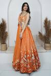 Zardozi Zari_Orange Raw Silk Embroidery Zardozi Sweetheart Bird Paradise Ombre Lehenga Set _Online_at_Aza_Fashions