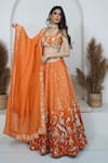 Buy_Zardozi Zari_Orange Raw Silk Embroidery Zardozi Sweetheart Bird Paradise Ombre Lehenga Set _Online_at_Aza_Fashions