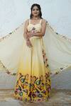 Shop_Zardozi Zari_Yellow Raw Silk Embroidery Zardozi Sweetheart Carnival Fleur Ombre Lehenga Set _at_Aza_Fashions