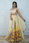 Zardozi Zari_Yellow Raw Silk Embroidery Zardozi Sweetheart Carnival Fleur Ombre Lehenga Set _at_Aza_Fashions