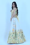 Shop_Zardozi Zari_Yellow Raw Silk Embroidery Zardozi V Neck Gardenia Fleur Ombre Lehenga Set _at_Aza_Fashions