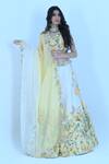 Zardozi Zari_Yellow Raw Silk Embroidery Zardozi V Neck Gardenia Fleur Ombre Lehenga Set _Online_at_Aza_Fashions