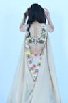 Shop_Zardozi Zari_Beige Raw Silk Embroidery Zardozi U Neck Flamingo Garden Lehenga Set _at_Aza_Fashions