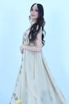 Zardozi Zari_Beige Raw Silk Embroidery Zardozi U Neck Flamingo Garden Lehenga Set _at_Aza_Fashions