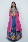 Buy_Zardozi Zari_Blue Raw Silk Embroidery Zardozi Leaf Neck Wild Forest Ombre Lehenga Set _at_Aza_Fashions