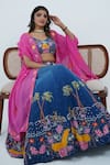 Buy_Zardozi Zari_Blue Raw Silk Embroidery Zardozi Leaf Neck Wild Forest Ombre Lehenga Set _Online_at_Aza_Fashions