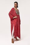 Shop_Tisha Saksena_Red Kaftan Handloom Mashru Silk Rekhtan Pattern With Cigarette Pant _Online_at_Aza_Fashions