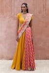 Buy_Pink City by Sarika_Yellow Tissue Tassar Leheriya Pattern Saree With Unstitched Blouse Piece _at_Aza_Fashions