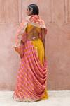 Shop_Pink City by Sarika_Yellow Tissue Tassar Leheriya Pattern Saree With Unstitched Blouse Piece _at_Aza_Fashions