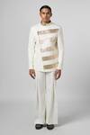 Buy_Line out line_Off White Cotton Twill Embroidery Pitta Stripe Bandhgala _at_Aza_Fashions