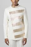 Buy_Line out line_Off White Cotton Twill Embroidery Pitta Stripe Bandhgala _Online_at_Aza_Fashions