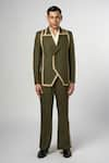 Buy_Line out line_Green Matka Cotton Cut And Sew & Detail Column Blazer _at_Aza_Fashions