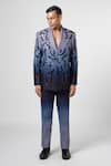 Buy_Line out line_Blue Linen Embroidery Nalki Ombre Stucco Blazer _at_Aza_Fashions