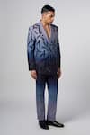 Buy_Line out line_Blue Linen Embroidery Nalki Ombre Stucco Blazer _Online_at_Aza_Fashions