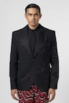 Buy_Line out line_Black Stretchable Suiting Embroidery Bead String Fringed Embellished Blazer _at_Aza_Fashions