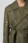 Buy_Line out line_Green Matka Cotton Embroidery Bead And Stone Motif Embellished Trench Coat _Online_at_Aza_Fashions