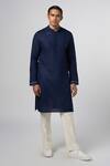 Buy_Line out line_Blue Matka Cotton Embroidery Bead Circular Placement Kurta _at_Aza_Fashions