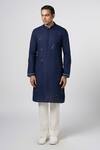 Line out line_Blue Matka Cotton Embroidery Bead Circular Placement Kurta _Online_at_Aza_Fashions