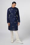 Buy_Line out line_Blue Matka Cotton Embroidery Pitta Scallop Placement Kurta _at_Aza_Fashions