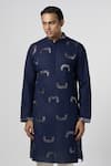 Line out line_Blue Matka Cotton Embroidery Pitta Scallop Placement Kurta _Online_at_Aza_Fashions
