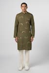 Buy_Line out line_Green Matka Cotton Embroidery Pitta Kurta _at_Aza_Fashions