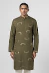 Shop_Line out line_Green Matka Cotton Embroidery Pitta Kurta _Online_at_Aza_Fashions