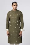 Shop_Line out line_Green Matka Cotton Embroidery Bead Kurta _Online_at_Aza_Fashions