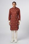 Buy_Line out line_Brown Matka Cotton Embroidery Bead Stripe Kurta _at_Aza_Fashions