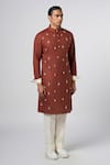 Line out line_Brown Matka Cotton Embroidery Bead Stripe Kurta _Online_at_Aza_Fashions