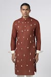 Buy_Line out line_Brown Matka Cotton Embroidery Bead Stripe Kurta _Online_at_Aza_Fashions