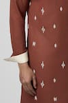 Shop_Line out line_Brown Matka Cotton Embroidery Bead Stripe Kurta _Online_at_Aza_Fashions